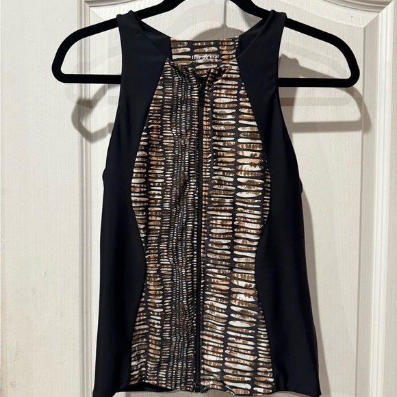 Issa de Mar Black and Brown Sleeveless  lycra zip up swim top - Picture 1 of 3